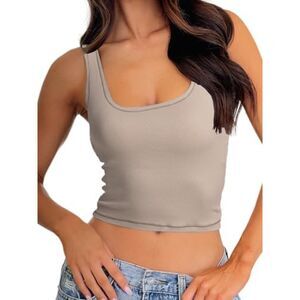 Top Square Neck Crop Tank Fitted Basic Cami Top, MEDIUM, 8L-145T006